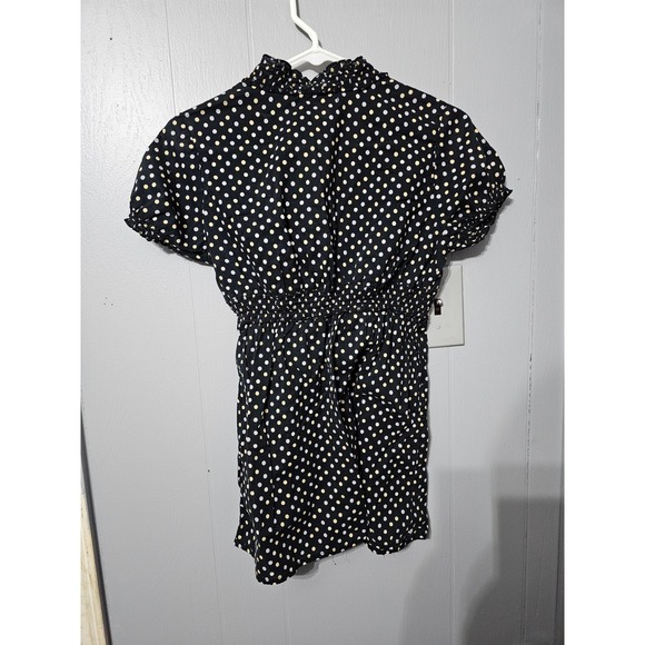 AT LAST Womens Polka Dot Short Sleeve Ruffle Neck Dress Medium - Picture 3 of 3